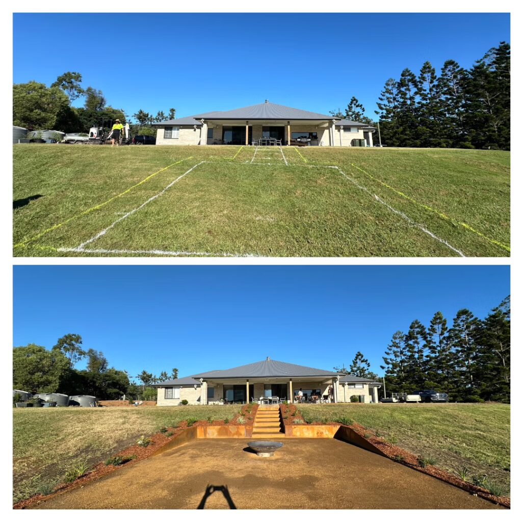 before and after establish new firepit area